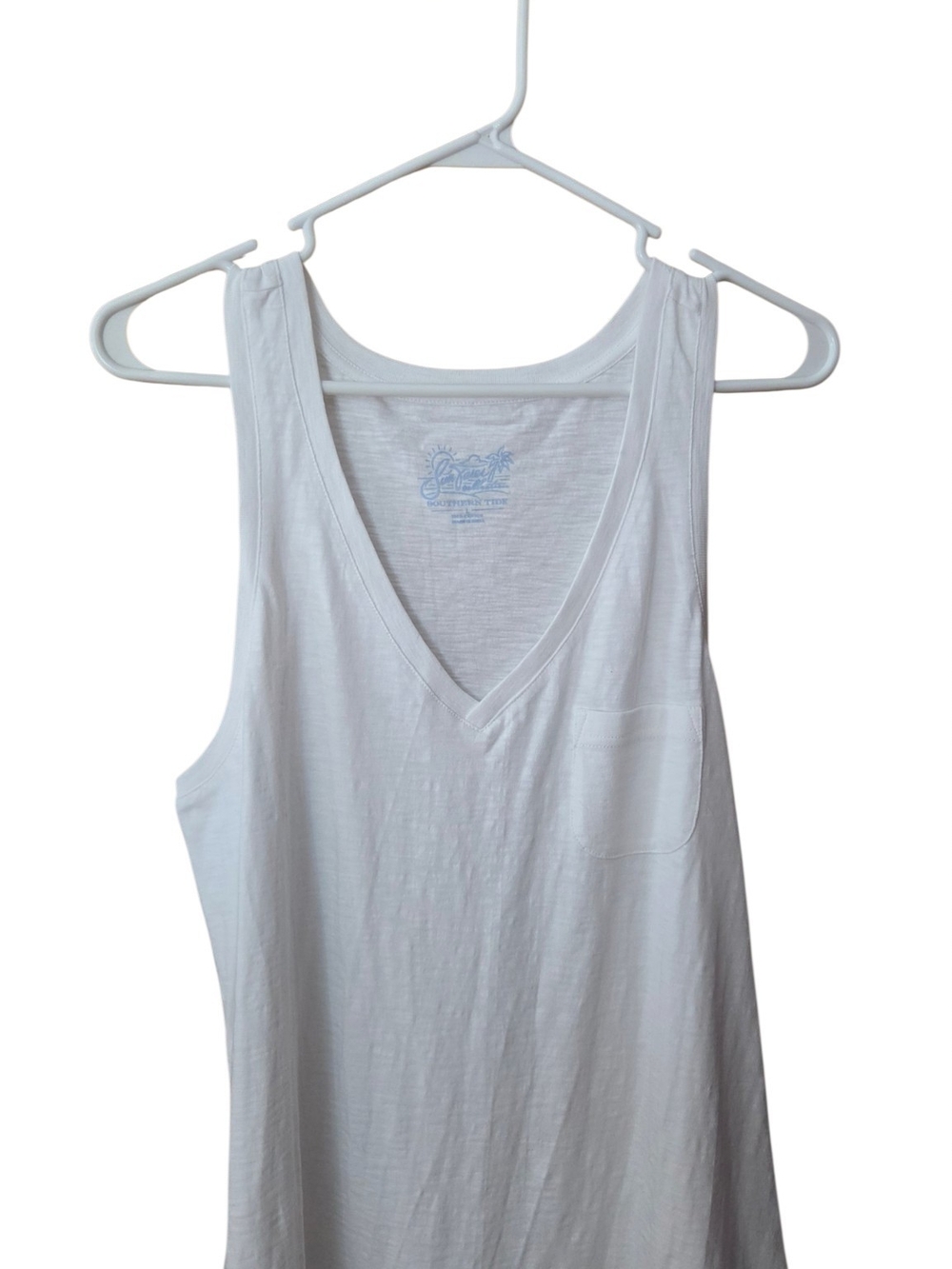 Southern Tide White V-Neck Tank Top with Chest Pocket